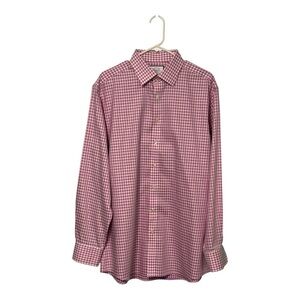 Charles Tyrwhitt Shirt Mens 17/36 Pink Gingham Check Non Iron Slim Fit